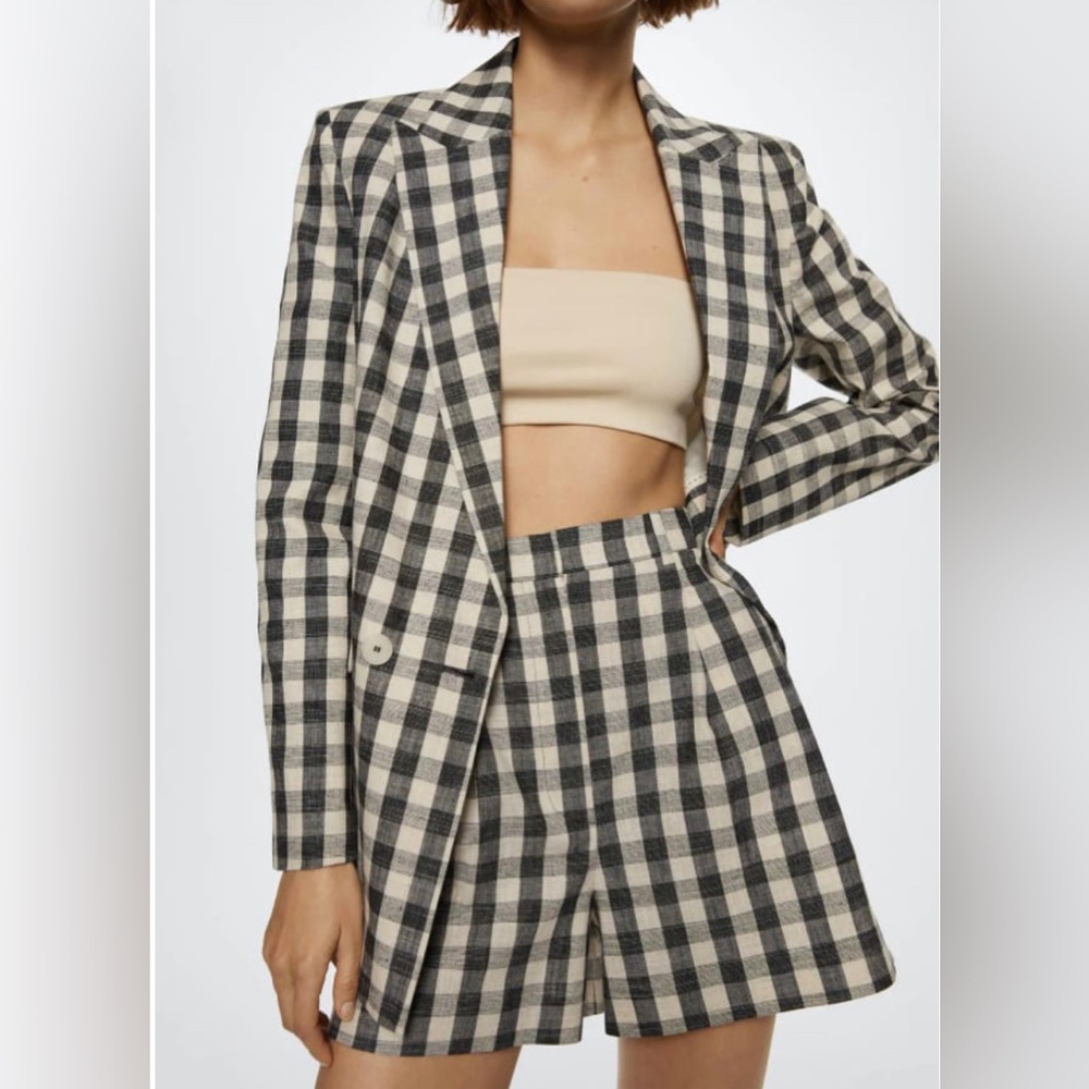 Mango Black and Cream Checkered Blazer